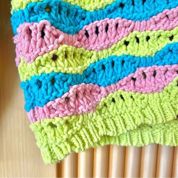 Zara crochet chunky knit tie front cardigan pink blue green - Picture 8 of 9